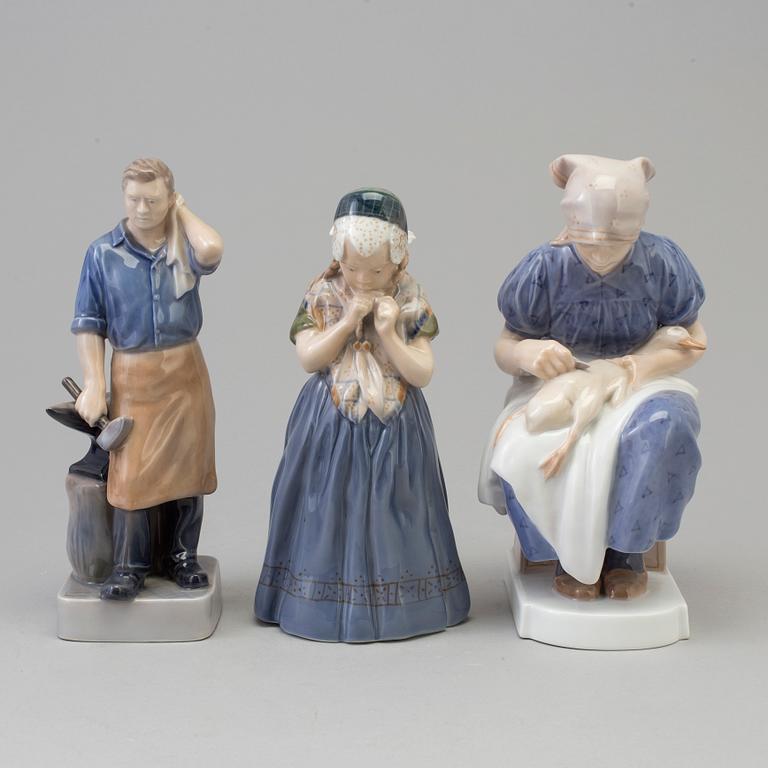 Three Royal Copenhagen porcelain figurines, Denmark, 20th century.