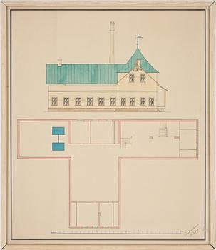 ARKITEKTRITNINGAR, 3 st, akvarell. Signerade Reinhold Andersson Norrköping 1911.