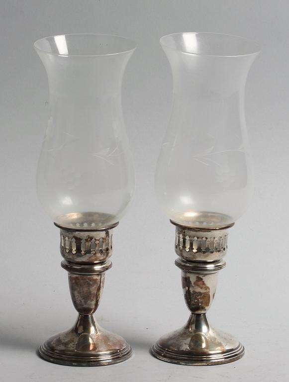 LJUSLYKTOR, ett par, glas och sterling, Reed & Barton.