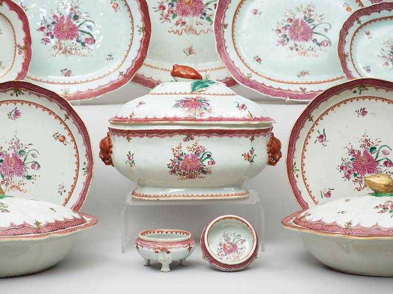 A famille rose dinner service, Qing dynasty, Qianlong (1736-95). (55 pieces).