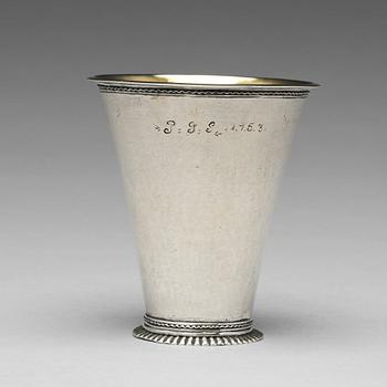 256. A Swedish 18th century parcel-gilt silver beaker, mark of Lars Castman, Vimmerby 1740's.