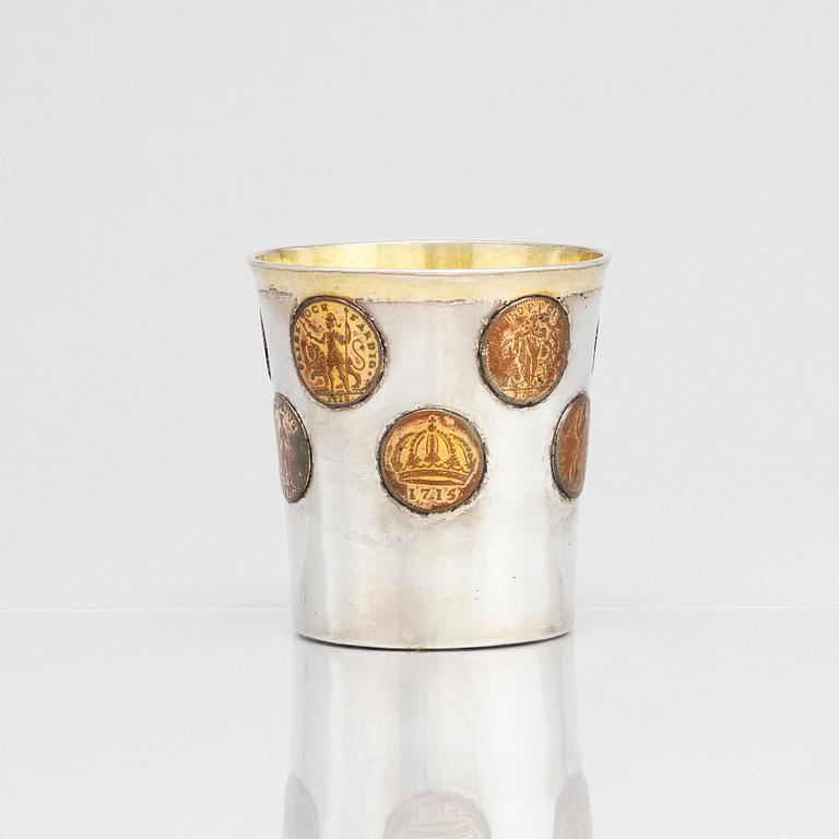 A Swedish parcel-gilt silver coin-beaker, mark of Nils Hellberg, Norrtälje 1805.