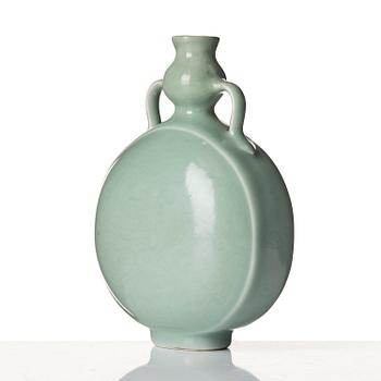 A celadon glazed moon flask, possibly Republic wiht a Yongzheng mark.