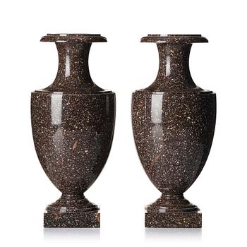 175. A pair of Swedish early 19th century 'Blyberg' porphyry urns.