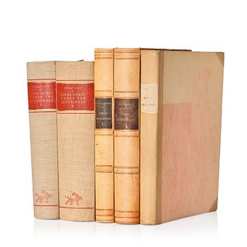 1073. En samlares bibliotek, del 18. En grupp böcker av Osvald Sirén, fem volymer.