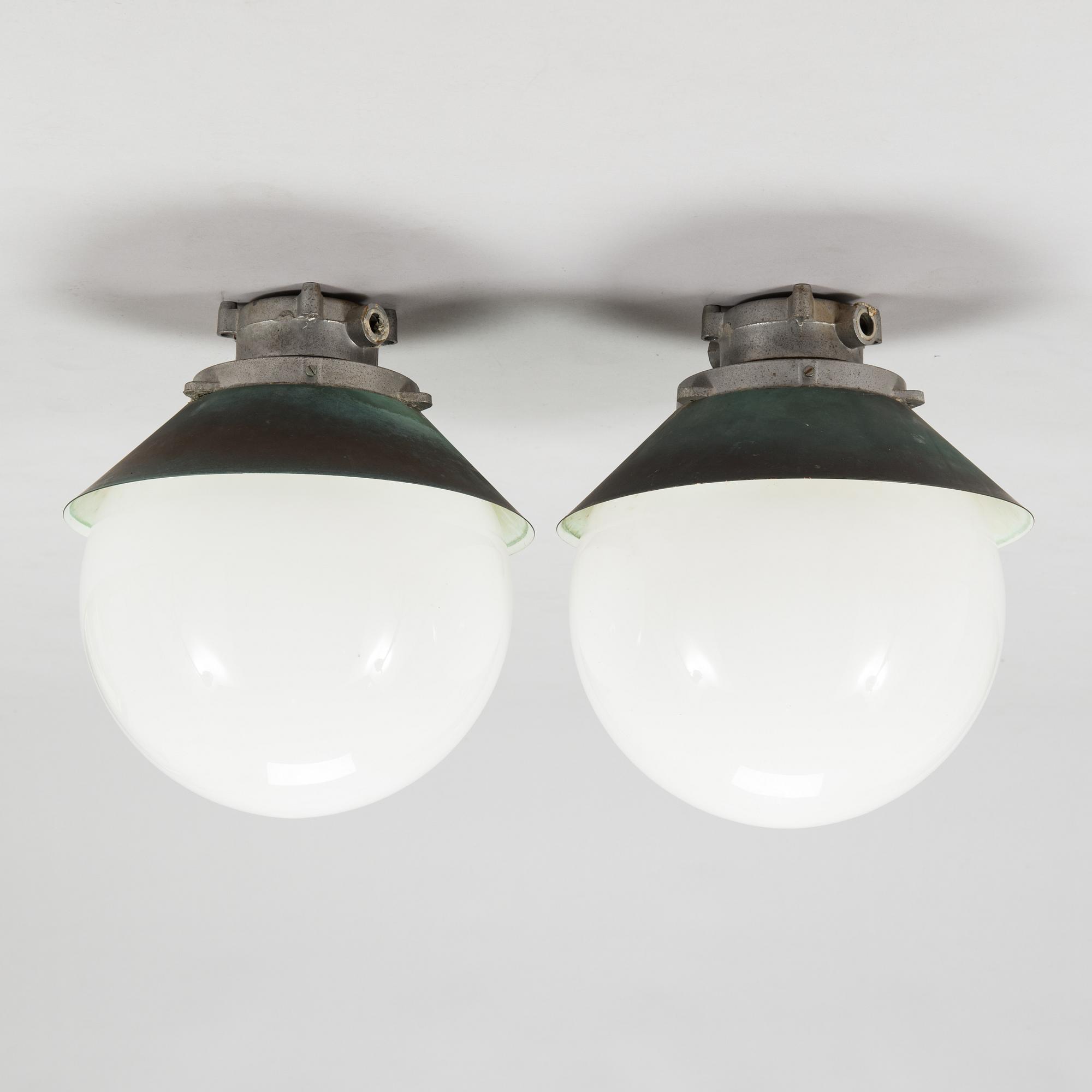 Paavo Tynell, a pair of mid-20th century '91100' out door lights/ ceiling lights for Idman Finland.