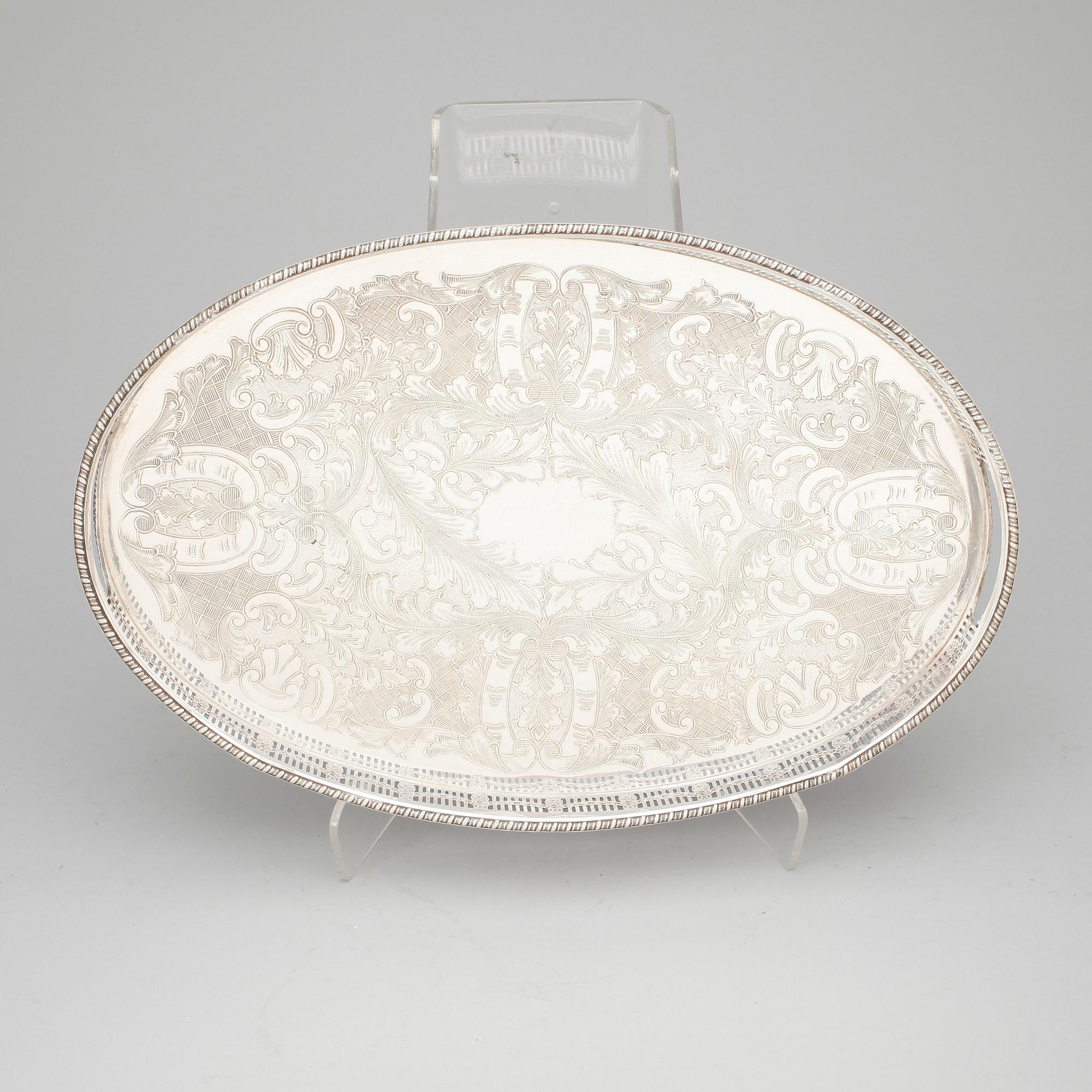 SOCKERSKÅL SAMT BRICKA, nysilver, 1900-tal.