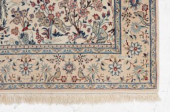 A Nain rug, part silk, figural, c. 165 x 110 cm.