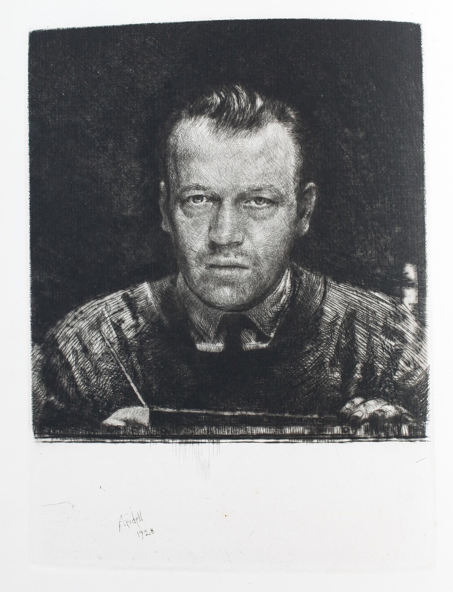 AXEL FRIDELL, etsning i bok, signerad och daterad i plåten. Bok "Axel Fridell, ett konstnärsliv" av Karl Asplund.
