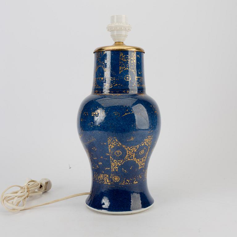 A Chinese 18th century powder blue table lamp.