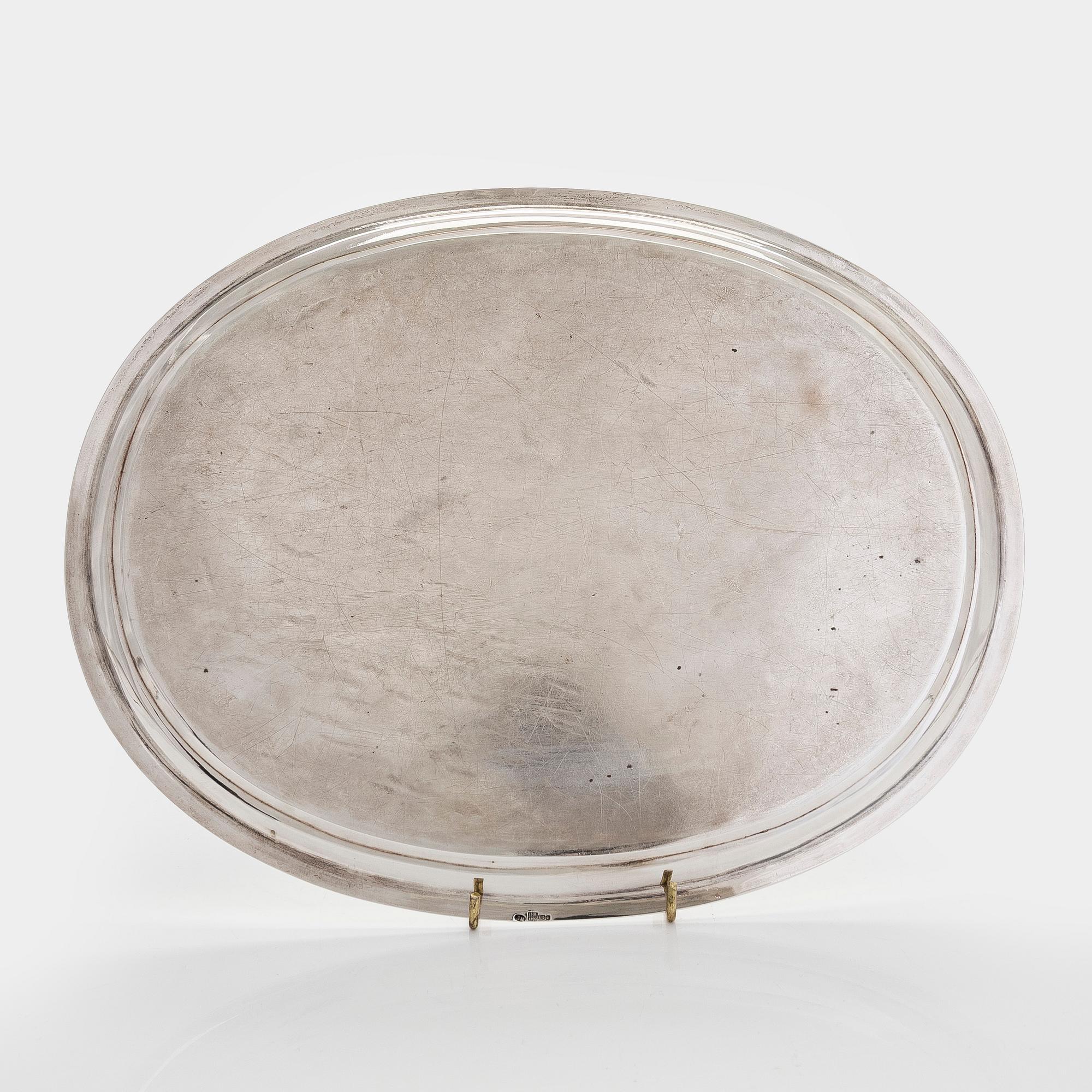 A silver tray, Saintt Petersburg, 1876. Indistinct mark, probably Johan Heinoin.