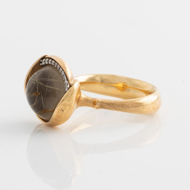 Ole Lynggaard, Charlotte Lynggaard, ring "Lotus", 18K gold with rutile quartz and brilliant-cut diamonds.