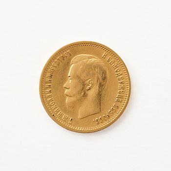 Gold coin, Russia, Nicholas II, 10 Rubles, 1899.