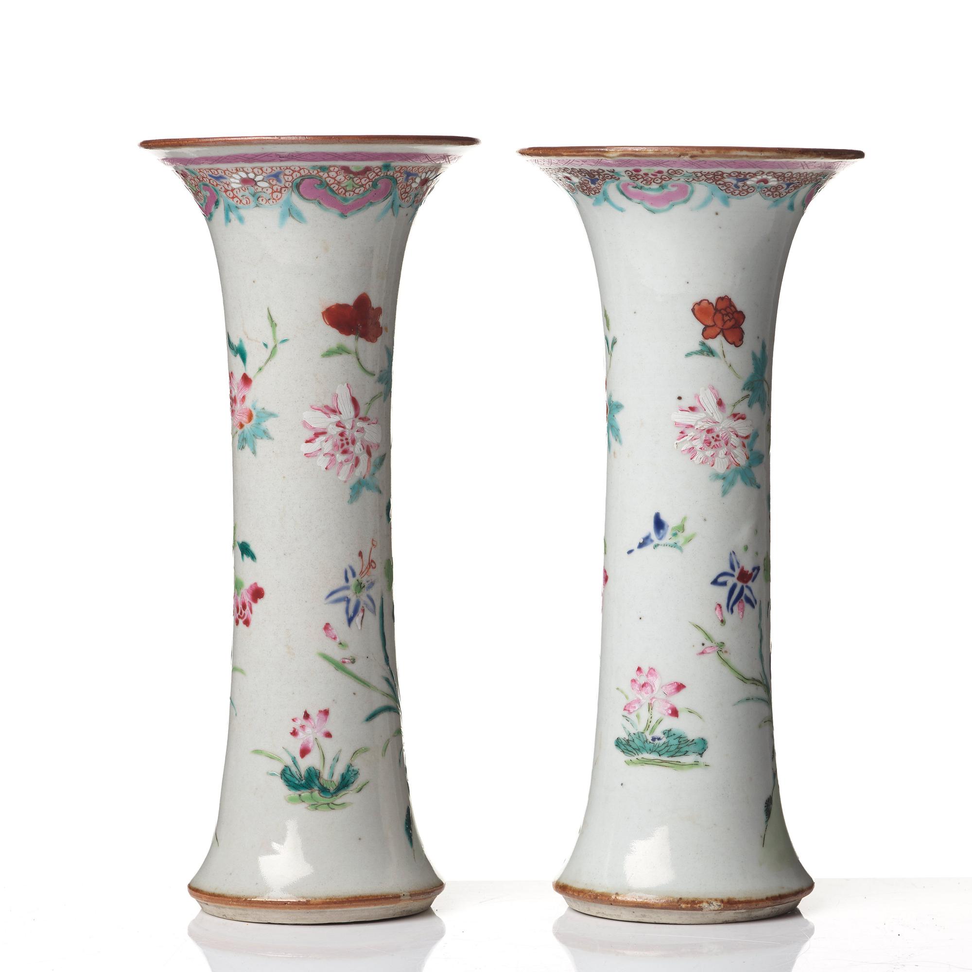 A pair of famille rose vases, Qing dynasty, Qianlong (1736-95).