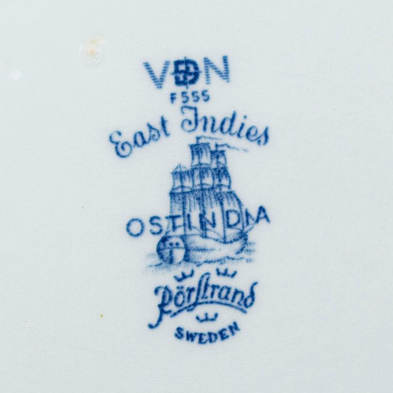 SERVISDELAR, 7 st, flintgods, "Ostindia", Rörstrand, 1900-talets andra hälft.