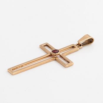 Pendant / cross, cabochon cut garnet, 14K gold, Westerback, Helsinki 1961.