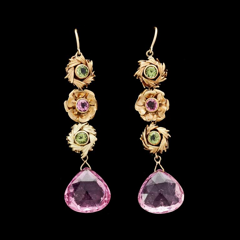 EARRINGS, pink tourmalines and peridotes.