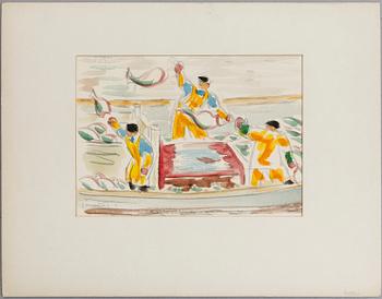 KURT JUNGSTEDT, 11 st, akvareller och tusch samt FÄRGLITOGRAFI, signerade, 1950/60-tal.