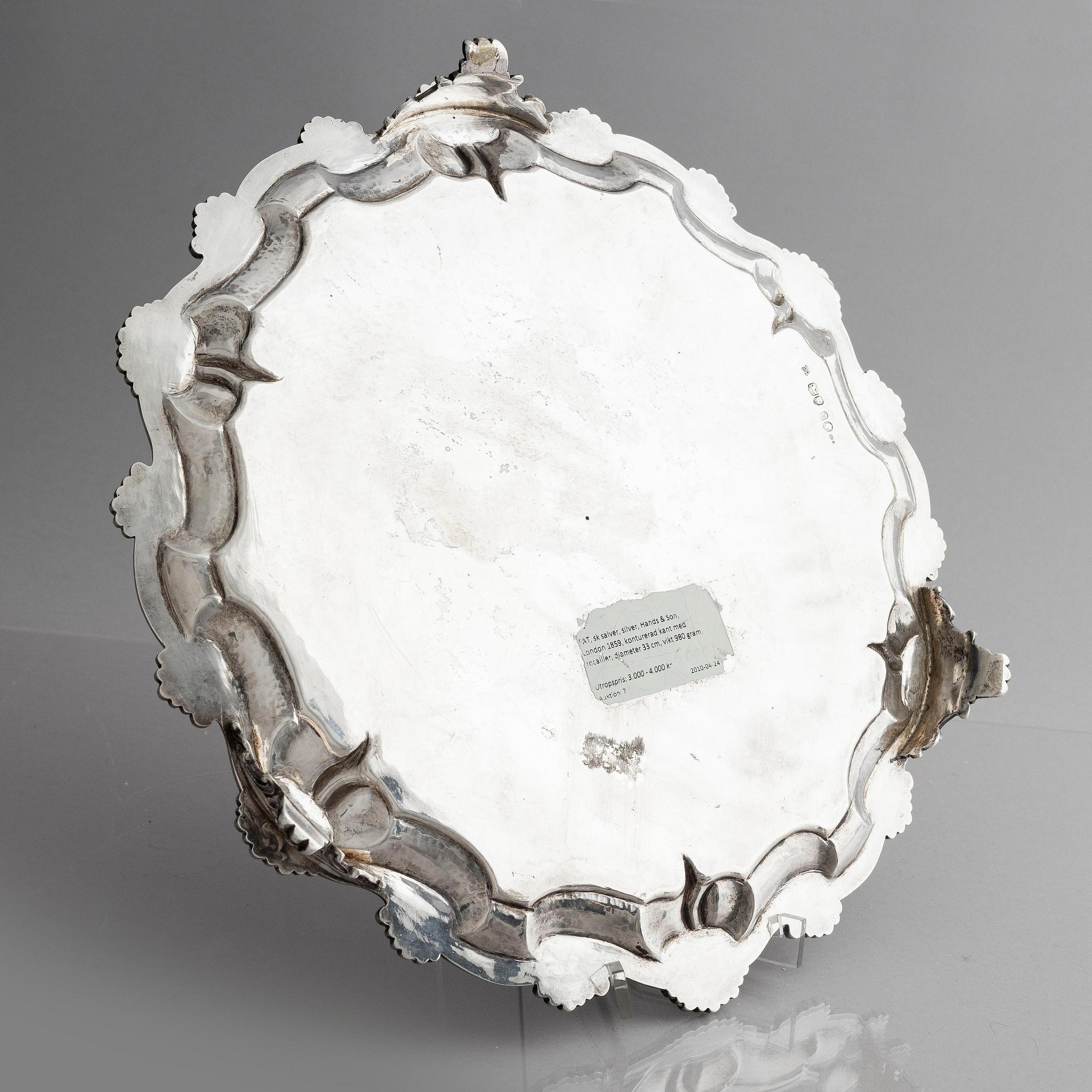 Hands & Son, presenterfat/salver, silver, London 1859.