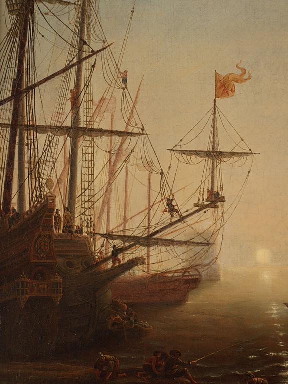 Hamnbild med Villa Medici och handelsmän.