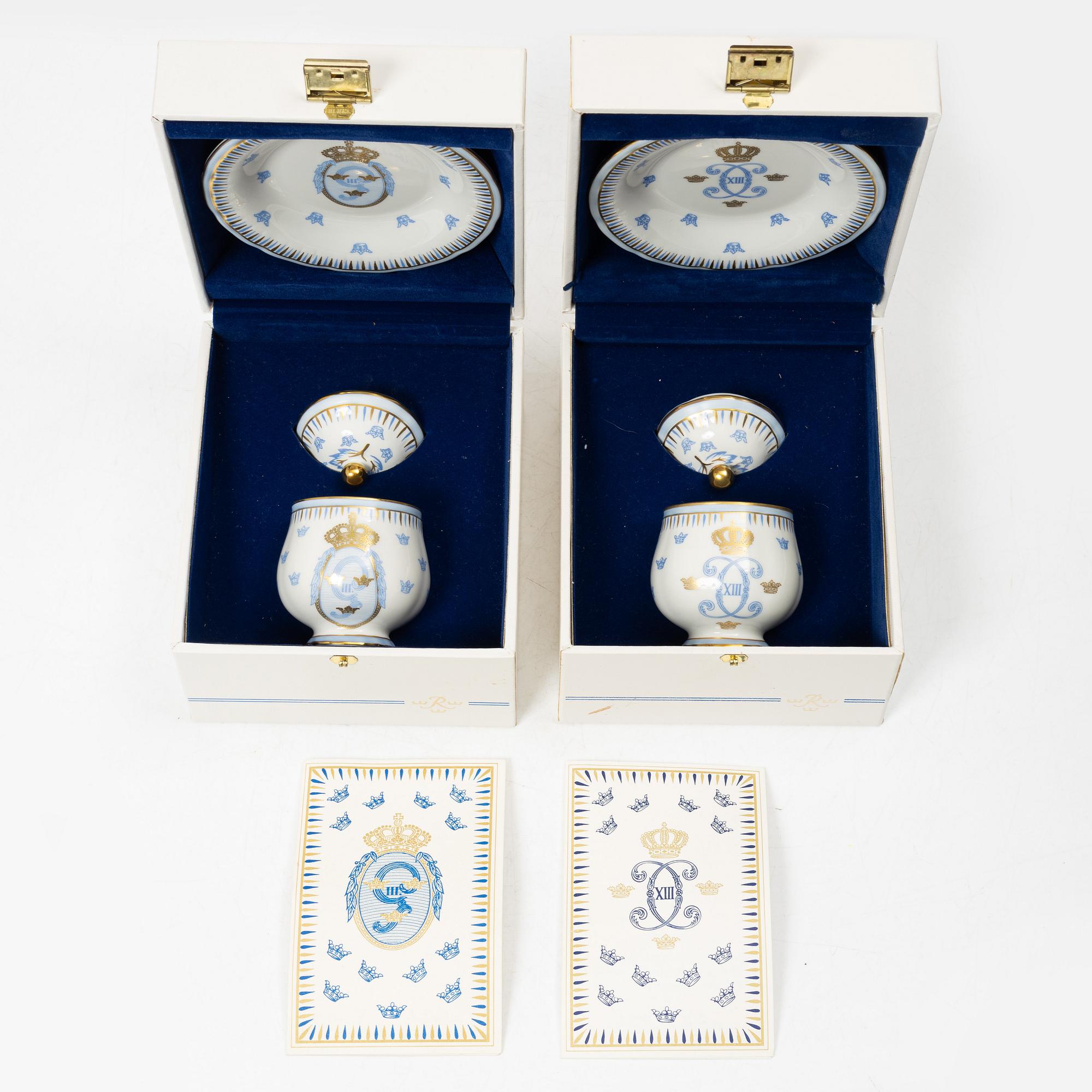 Eleven porcelain custard cups with covers and saucers, Rörstrand, Sweden, second half of the 20th century.