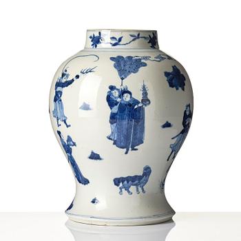 A blue and white 'foreigners bearing tribute' jar, Qing dynasty, 19th century.