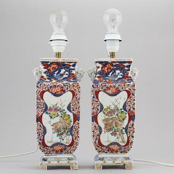 A pair of Japanese imari vases, turned into table lamps, Japan, 19th century.