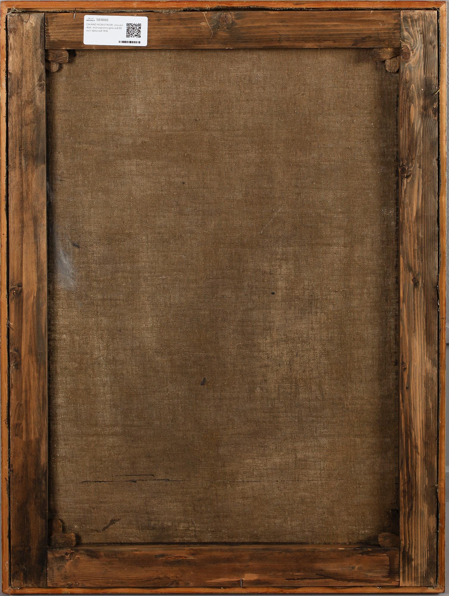 OKÄND KONSTNÄR, olja på duk, monogramsignerad EE och daterad 1918.