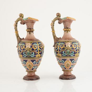 A pair of majolica jugs, Rörstrand, late 19th century.