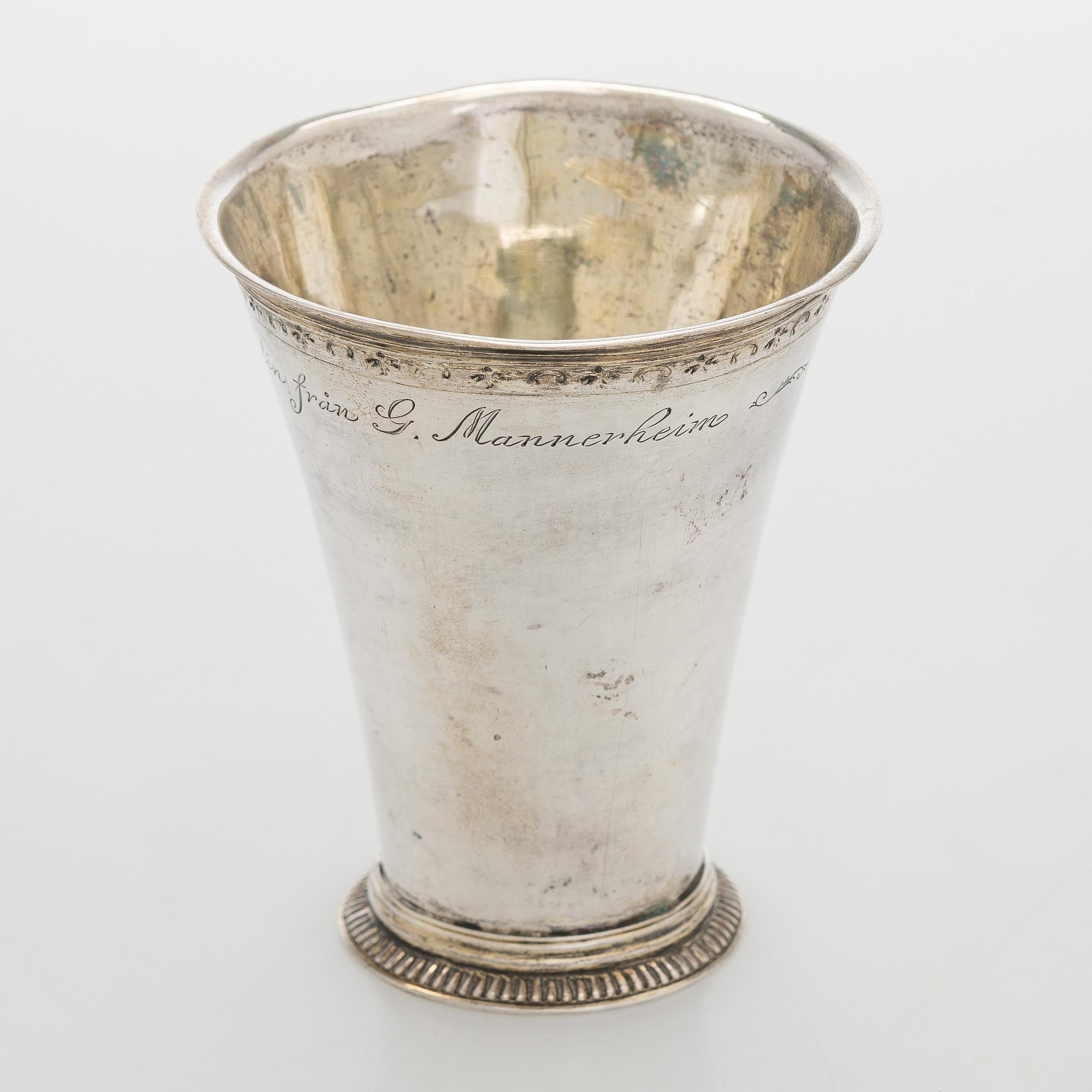 A mid-18th-century silver beaker, maker's mark of Johan Andersson Starin, Stockholm 1746.