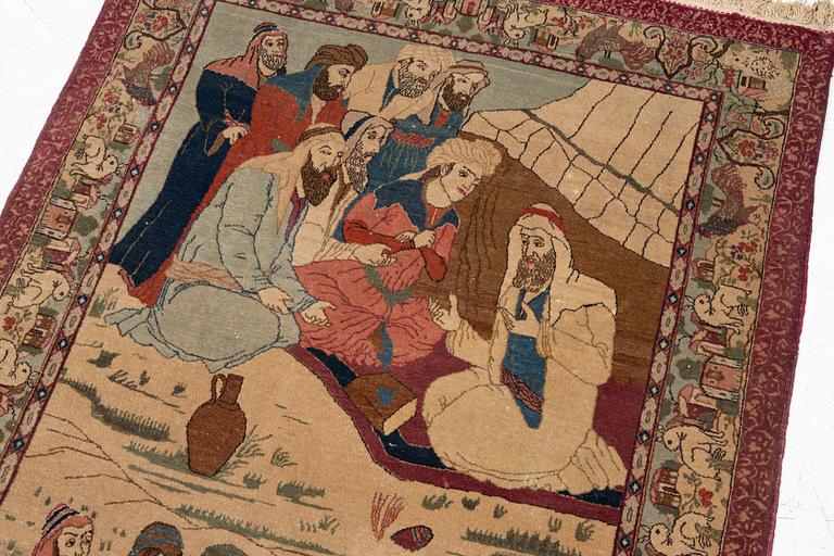 A semi-antique pictoral Kashan carpet, Central Persia, c. 214 x 130 cm.