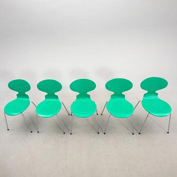 Arne Jacobsen, 5 "Myran" chairs for Fritz Hansen Denmark, latter part of the 20th century.