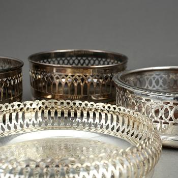 COASTERS, nysilver/pläter, 6 st. Delvis England, 1900-tal.