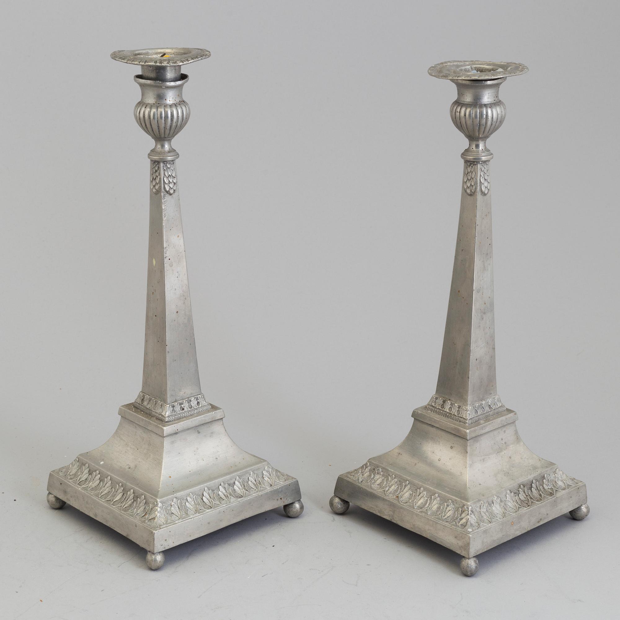 A pair of late Gustavian pewter candlesticks by Martin Artedius, Norrköping 1800.