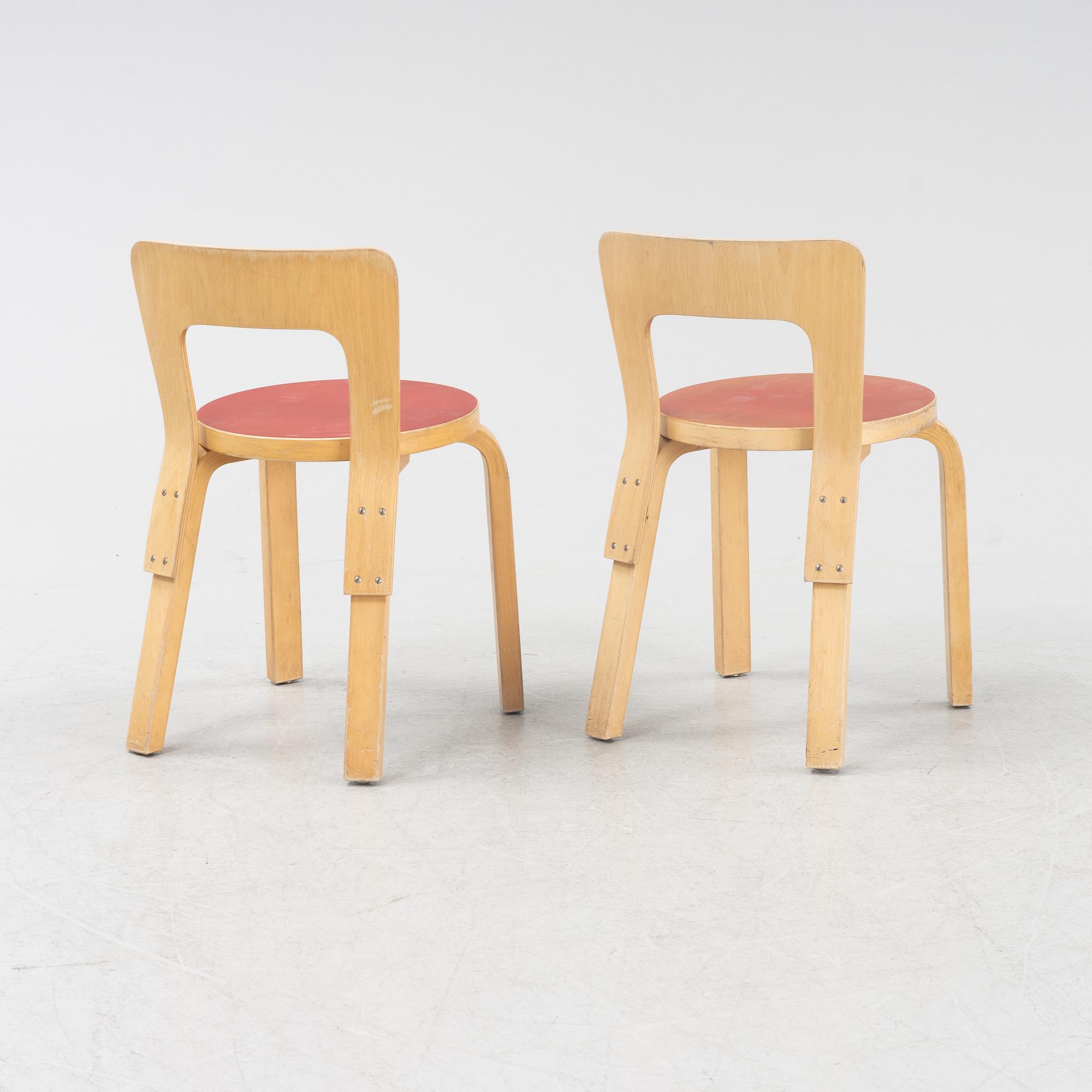 A set of six children's chairs model N65 by Alvar Aalto for Artek.