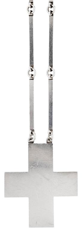 WIWEN NILSSON, korsformat hänge med kedja, Lund 1944, sterling.