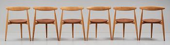 HANS J WEGNER, a "Heart set", a dining table with six chairs, Fritz Hansen, Denmark 1950's.