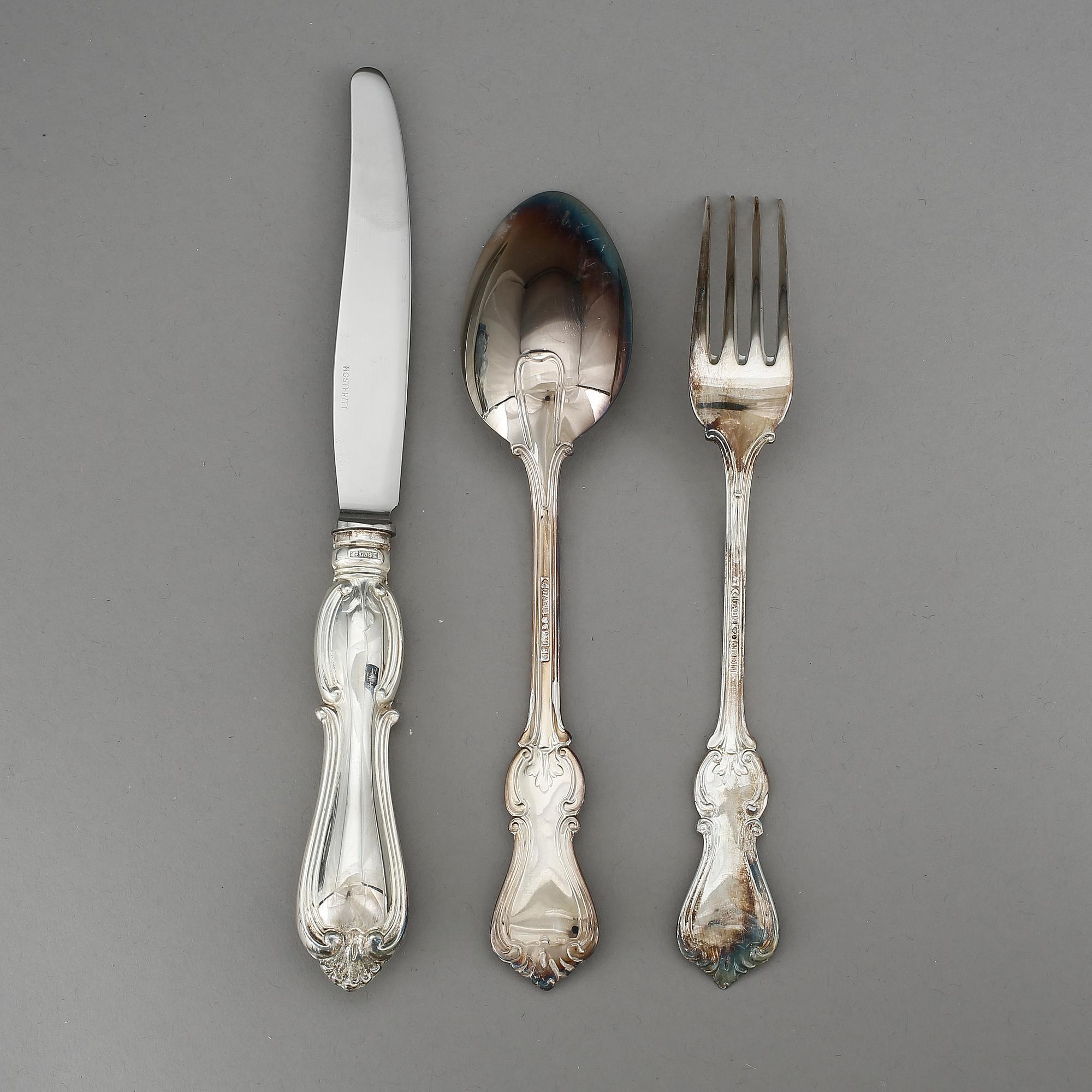 BESTICKSERVIS, 36 delar, silver, "Olga", GAB, Eskilstuna, bla 1979. Vikt ca 1017g.