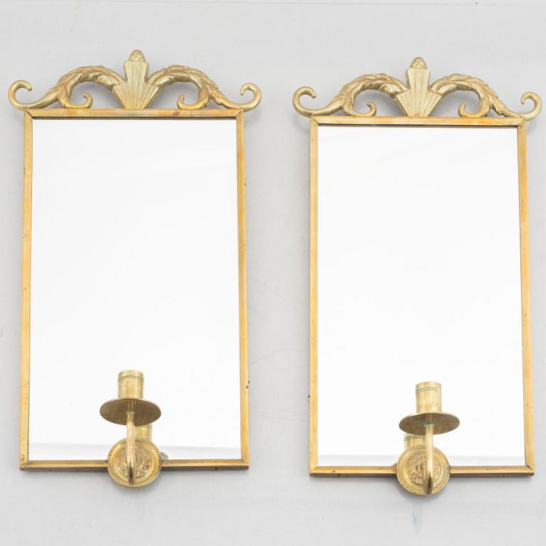 Lars Holmström, mirror sconces, a pair, Swedish Grace, Lars Holmström Company, Arvika, 1920s/30s.