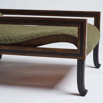 Carl Hörvik, a pair of mahogany-stained birch lounge chairs, Swedish Grace 1920s.