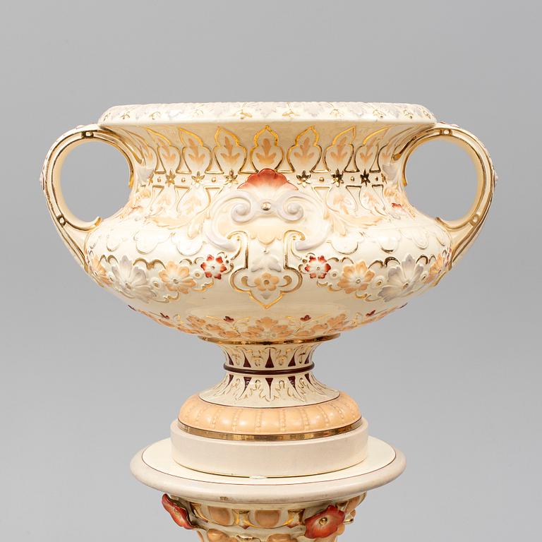 A ceramic pedestal and plant pot from Rörstrand, circa 1900.