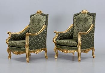 FÅTÖLJER, ett par, rokokostil, 1900/2000-tal.