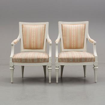 A pair of Gustavian late 18th century armchairs.