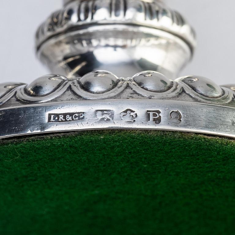 Four English silver candlesticks, marks of John Roberts & Co, Sheffield 1808.