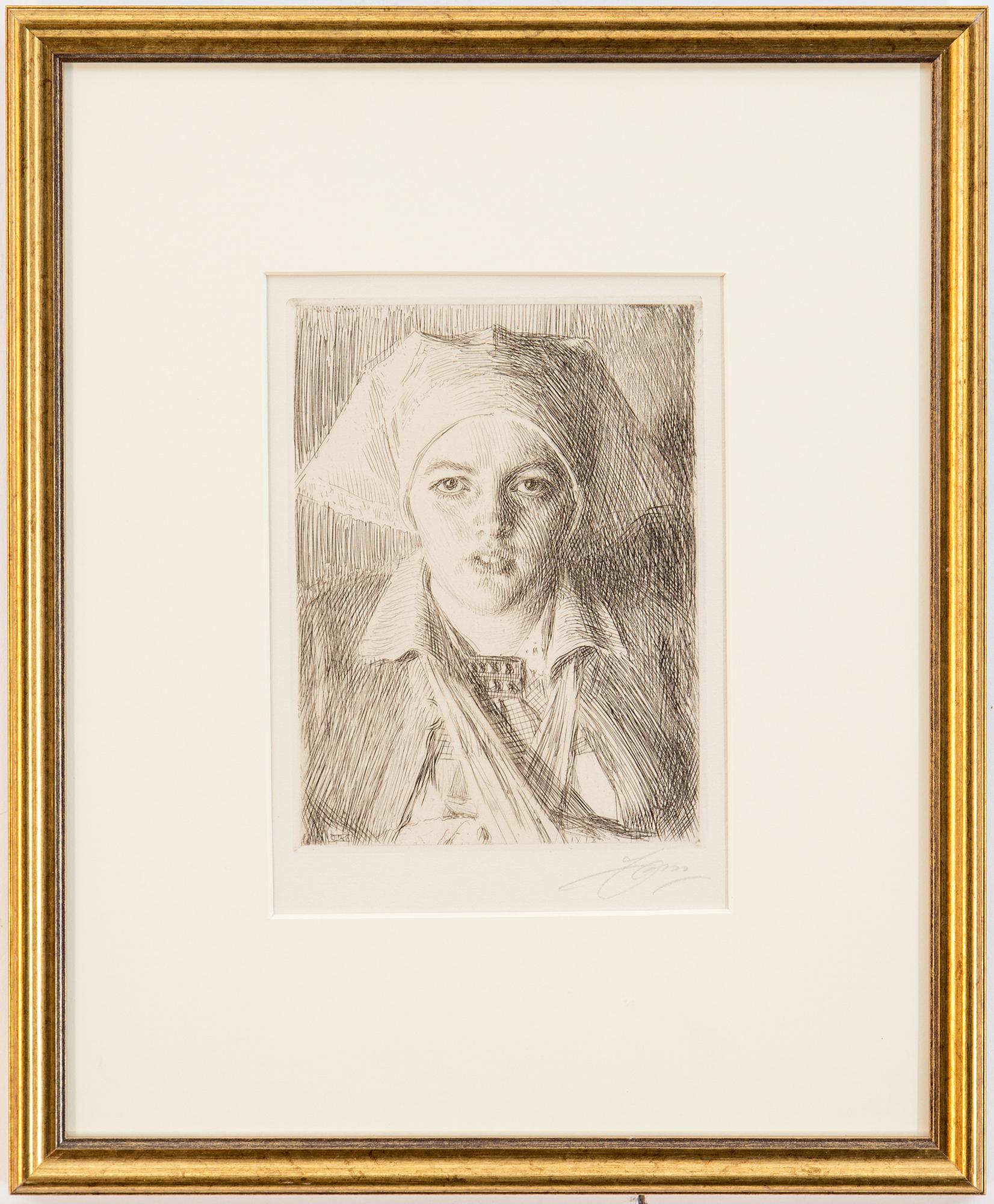 ANDERS ZORN, etching "Gulli II", dated 1918 and monogram signed on the plate. Signed with pencil.