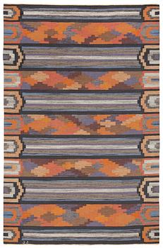 820. CARPET. "Timmerstockar". Rölakan (flat weave). 307,5 x 198 cm. Signed JJ (Judith Johansson).