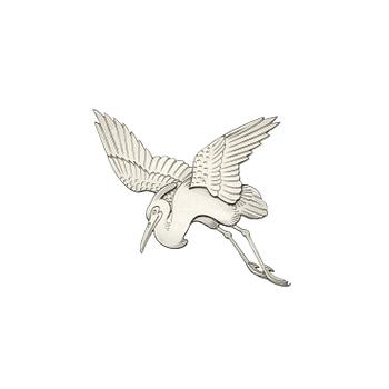 659. A Wiwen Nilsson sterling brooch of a flying crane, Lund 1969.