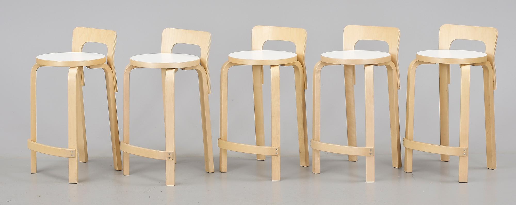 BARSTOLAR, 5 st, modell nr NB 45, Alvar Aalto, Artek.
