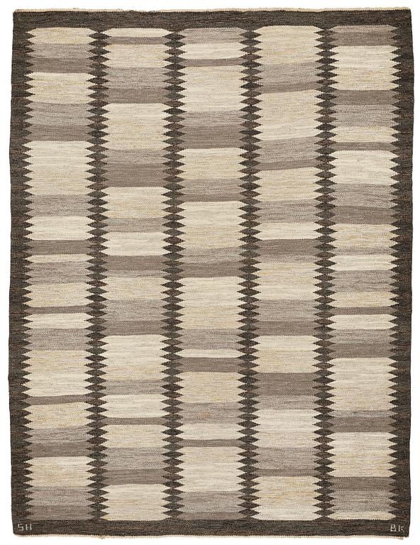 Berit Koenig, a carpet, "Viggen, grå", flat weave, ca 252-253,5 x 189-192 cm, signed SH BK.