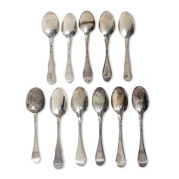 Eleven Swedish silver spoons, 18th/19th century.